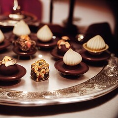 Pralinen auf einem Silbertablett