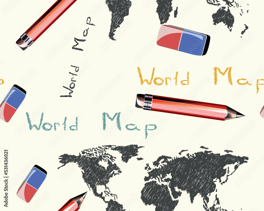 Poster world map seamless pattern. vector