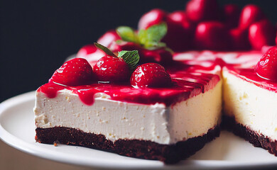 Fresh strawberry cheesecake. Delicious dessert.