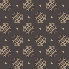 Seamless geometric native American pattern with beige rhombus shapes decoration on brown background