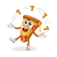 Cute pizza mascot freestyle with pizza