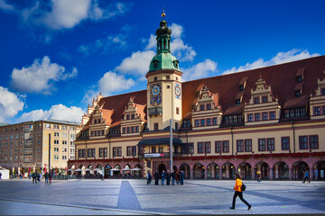 historisches altes Rathaus am Markt, Marktplatz in Leipzig, Sachsen, Deutschland 