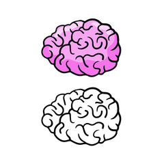 Brain icon in hand drawn doodle style. Reflection and thoughts.