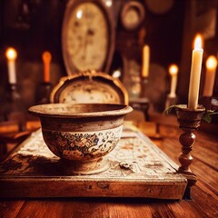 Interior Foto mit antiker Schüssel im Vordergrund