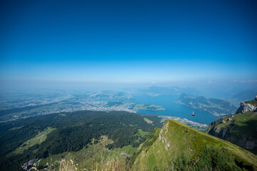 Panoramic aerial view of Lucerne with gondola from Mount Pilatus Switzerland © Ashwin