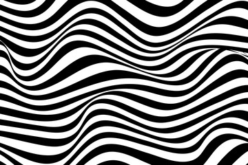 Background with waving black and white stripes, abstract optical illusion