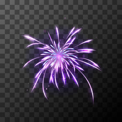 Festive firework in purple colours on transparent background