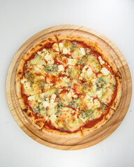 pizza on a wooden board