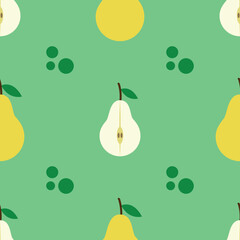 Seamless pattern with yellow pear. Fruit background design for print, wrapping paper, packaging, fabric, textile, fruit shops.