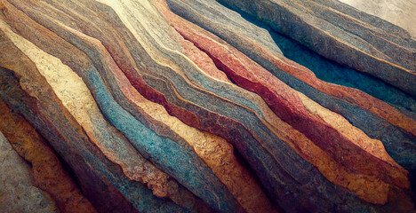 Detail of a rock with variants of color. Rock full of curves and smooth cuts. Close up rocks texture dramatic.Stone