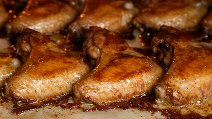 Fry chicken wings close up