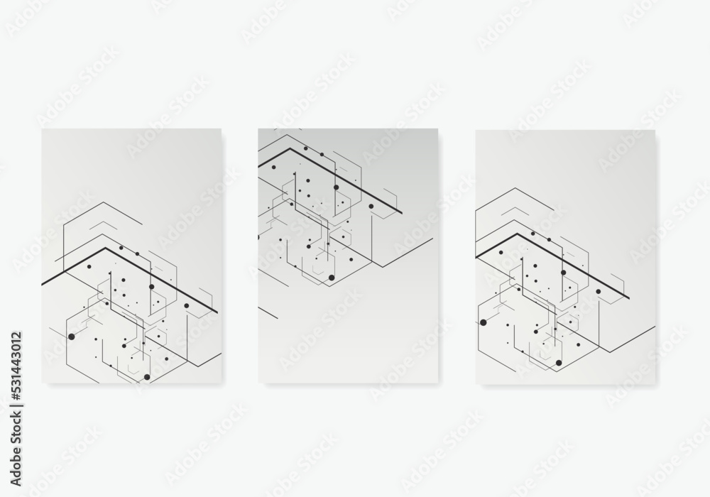 Poster vector brochure templates with hexagons and lines and dots on white background. digital technology, 