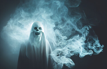 scary ghost emerging out of smoke Halloween background