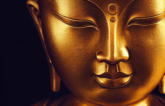 golden Buddha face close up