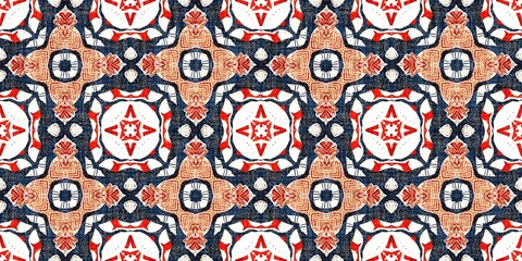 Retro blue red pattern clash geometric bandana border. Masculine fashion edging trim banner with nantucket style decorative design. Endless repeatable tape