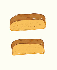 Long golden soft bread in vector flat illustration