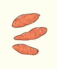Whole red sweet potatoes in flat vector illustration