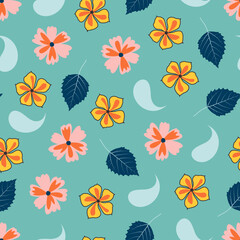 Modern fashionable floral seamless ditsy pattern design of abstract flowers, leaves and paisleys. Elegant repeating texture background for textile