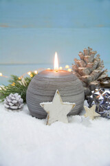 Christmas decoration with candle - Christmas greeting card -  first advent