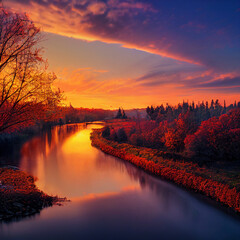 sunset over the river