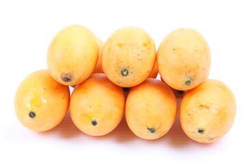 Closeup sweet Marian plum thai fruit isolated on white background (Mayongchid Maprang Marian Plum and Plum Mango,Thailand)