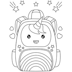 Rainbow unicorn school bag backpacks with star ornaments and coloring pages for kids