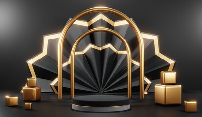 3D rendering of blank product background for cream cosmetics Modern black podium background