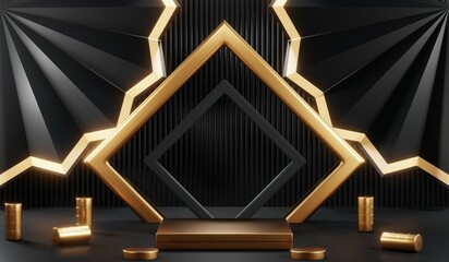 3D rendering of blank product background for cream cosmetics Modern black podium background