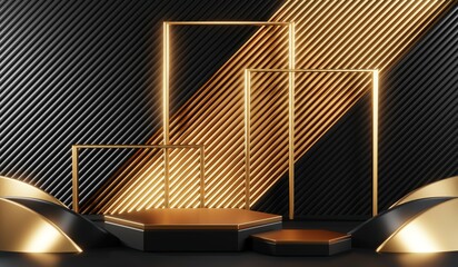 Fototapeta premium 3D rendering of blank product background for cream cosmetics Modern black podium background