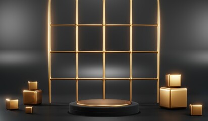 3D rendering of blank product background for cream cosmetics Modern black podium background