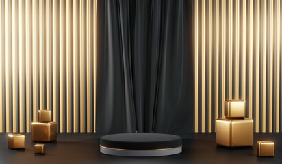 3D rendering of blank product background for cream cosmetics Modern black podium background