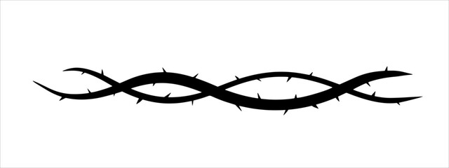 Thorn branch or vine. Natural intertwined pattern. Element of tattoo with spike