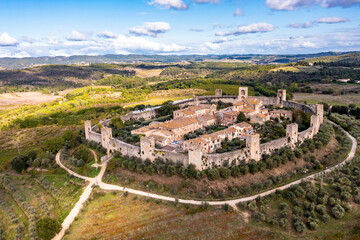 Aerial. view, Italy, Tuscany, Province of Siena, Monteriggioni