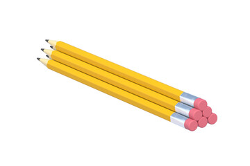 Heap of wooden pencils with eraser isolated on white background. 3d render