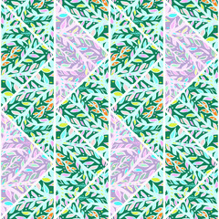 Leaves mosaic seamless pattern. Hand drawn branch tile. Botanical endless wallpaper.