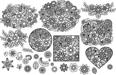 Laser cut template set, abstract floral pattern.  Wood, glass, metal cutting. Vector illustration