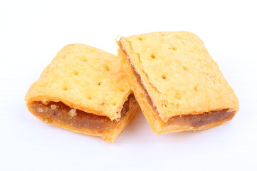 Butter cracker with pineapple jam isolated on the white background
