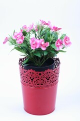 The artificial flower in the pot on white background