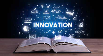 Business inscription coming out from an open book