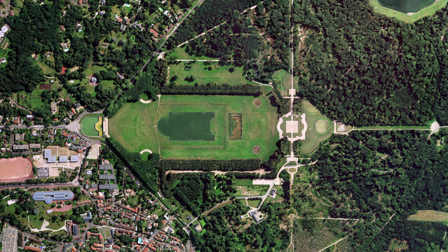 City and Park, parc marly le roi city park looking down aerial view from above – Bird’s eye view parc marly le roi city park, Yvelines, France