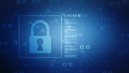 Fototapeta premium Digital Padlock on abstract technology background, Technology security concept. Modern safety digital background. Protection system, Cyber Security and safety information, personal data concept