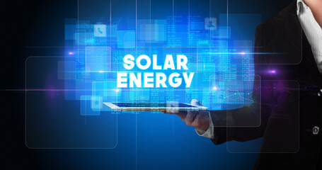 Person holding tablet, technology concept