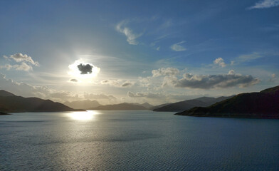 Hiking at the East Dam of High Island Reservoir on Summer. A part of the Hong Kong UNESCO Global Geopark.