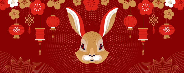 Chinese new year 2023 year of the rabbit - Chinese zodiac symbol, Lunar new year concept, colorful modern background design