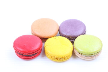 Colorful macarons isolated on white background