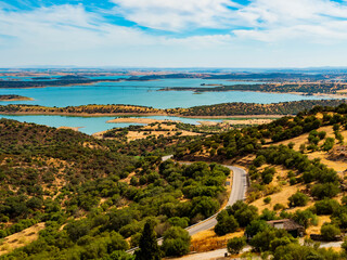 Impressive view of Alqueva lake, artificial bassin that impounds the River Guadiana, on the border...