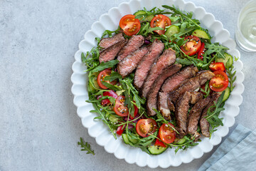 beef steak and  vegetable salad