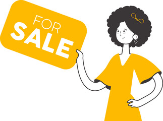 Realtor girl. Minimalistic linear style. Isolated. Vector illustration.