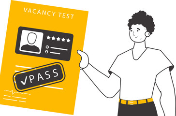 The man passed the job test. Lineart minimalistic style. Isolated. Vector illustration.