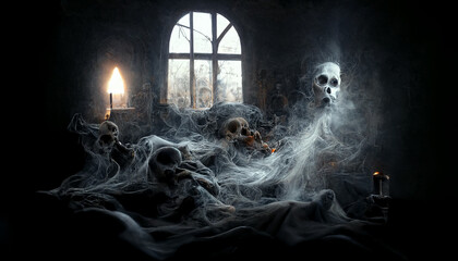 Abstract background of Scary ghosts in haunted church. Digital art